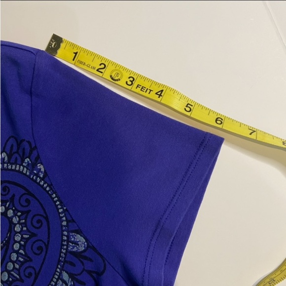 ZENERGY by CHICO’S Women's Short Sleeve Pattern Studded Shirt Purple Sz 1 (M/8) - Picture 13 of 14